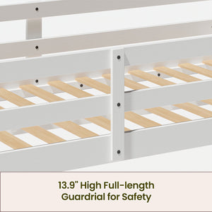 English Elm Kids Twin Low Loft Bed with Built-In LED Strip, Solid Pine Convertible Bunk Frame, Modern Durable Design White W1820P331925