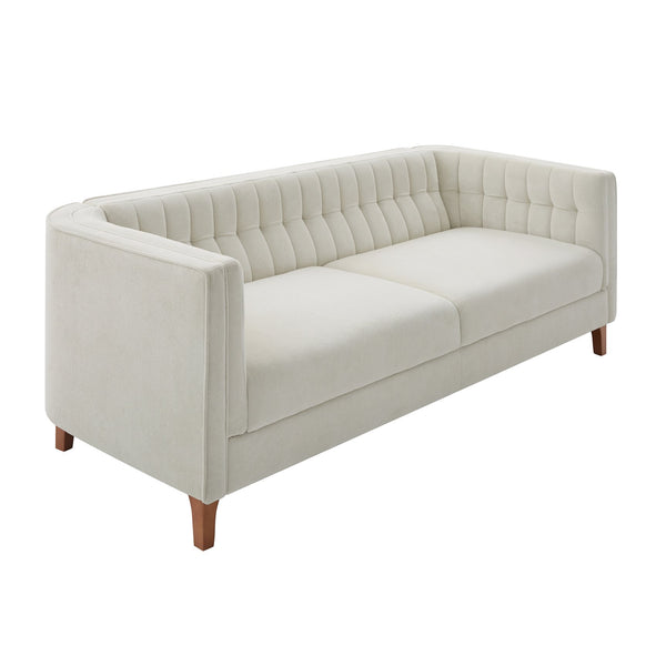 English Elm Modern Chenille Three Seater Sofa with Channel Tufted Back and Birch Wood Legs Beige N763S000100A