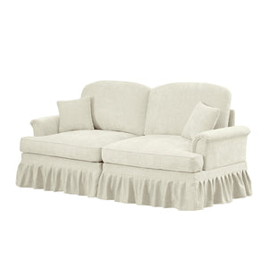 English Elm Elegant Mid Century Chenille Two-Seater Sofa With Flared Arms, Ruffled Skirts & Spindle Legs W3041S00230