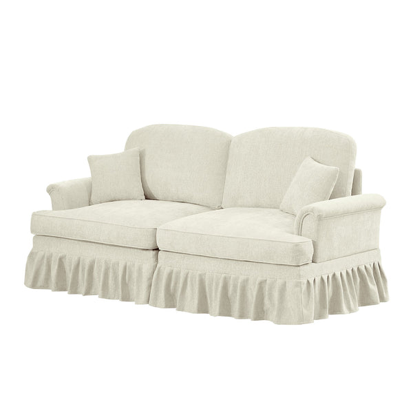 English Elm Elegant Mid Century Chenille Two-Seater Sofa With Flared Arms, Ruffled Skirts & Spindle Legs W3041S00230