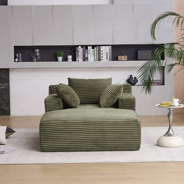 English Elm Oversized Corduroy Chaise Longue Sofa Bed — Modern Deep-Seat Sleeper with Armrests & Pillows for Compact Spaces Green W1752P264713