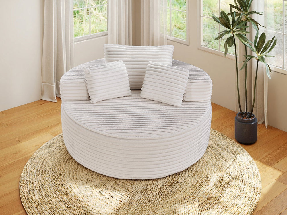 English Elm Round Modular Chenille Chaise Lounge Deep Seat Circular Sofa for Bedroom Living Room White W5527P461609