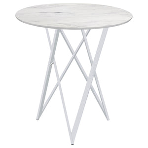 English Elm Halverson Sleek White Faux Marble Round Bar Table with Chrome Accents — Durable Stylish 35.25" Top B062P344885