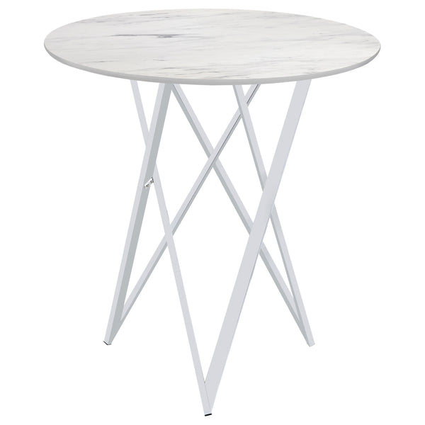 English Elm Halverson Sleek White Faux Marble Round Bar Table with Chrome Accents — Durable Stylish 35.25" Top B062P344885