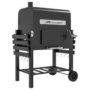 English Elm Outsunny Steel Offset Smoker Charcoal Grill Combo with Wheels and Dual Shelves W2225P174312