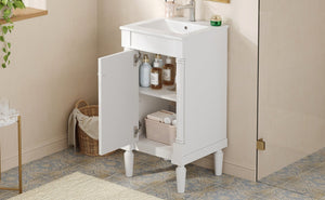 English Elm 18" French Style Vanity with Ceramic Sink Soft Close Door and Adjustable Shelf White N710P415332K