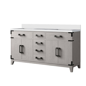 English Elm White Oak Double Bath Vanity 60" W X 22" D - Elegant Cultured Marble Top & Ample Storage Solutions B2731P259867-GIGA