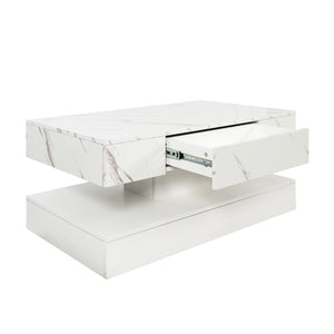 English Elm 16.93IN LED Coffee Table with Remote RGB Lighting, Spacious Drawer, Melamine Finish, Modern Elegance White,White Marble W331P269983