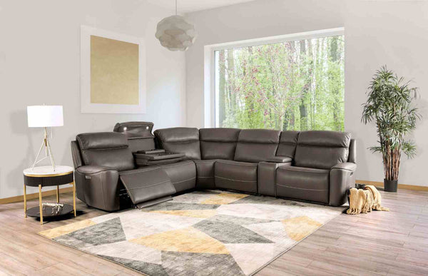 English Elm Power Reclining L-shaped Sectional with Wireless Charging Console and Zero Gravity Leatherette Dark Gray B2741S00787