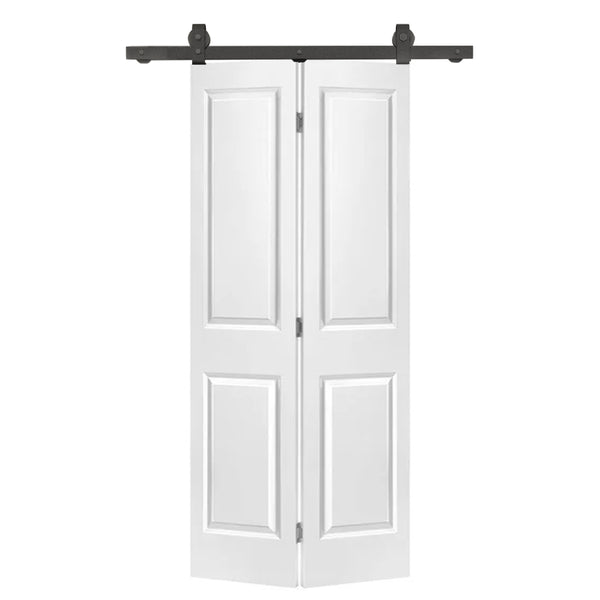 English Elm 24 in Primed Mdf Bi-fold Barn Door with Raised 6-panel Profile and Sliding Hardware B2763P491035