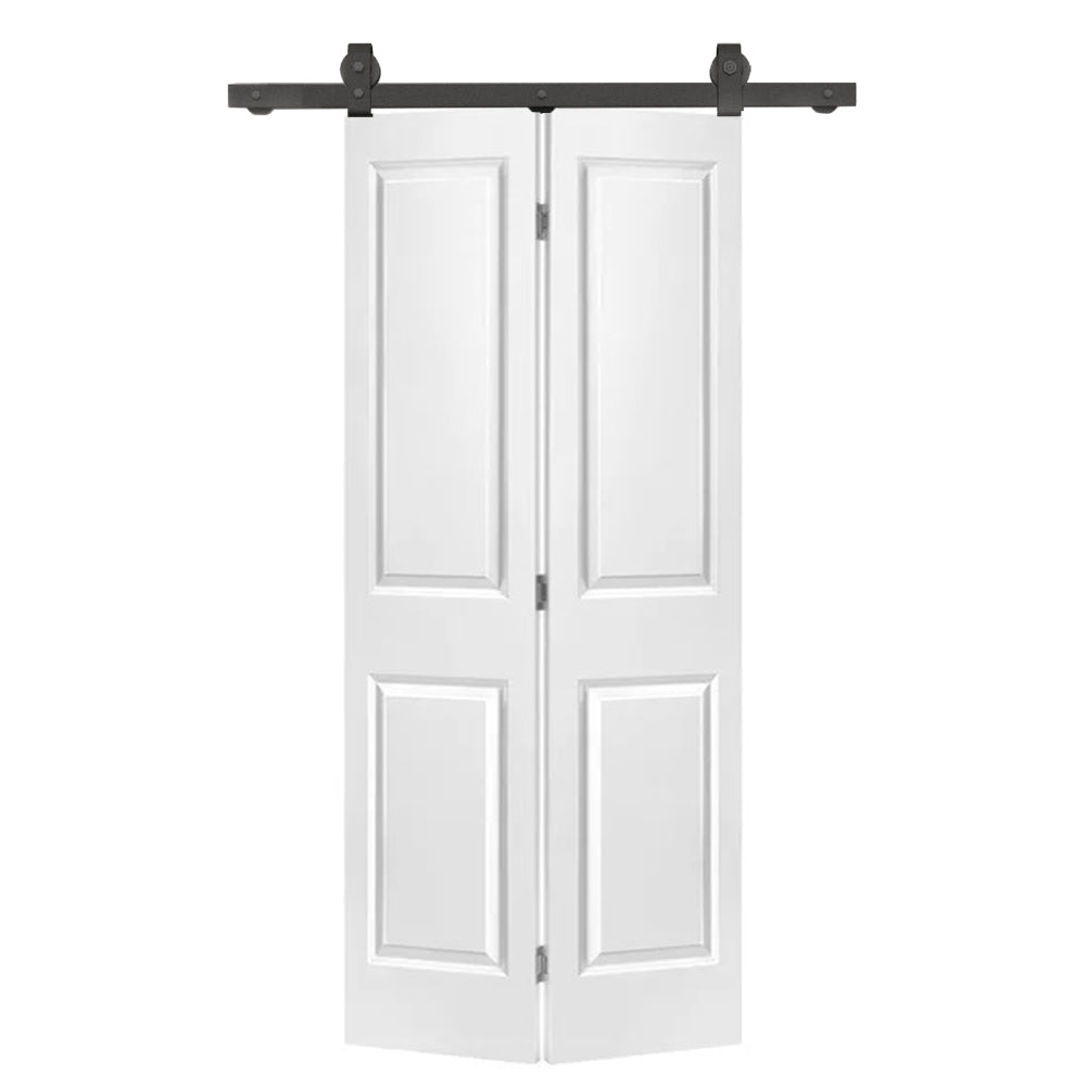English Elm 24 in Primed Mdf Bi-fold Barn Door with Raised 6-panel Profile and Sliding Hardware White B2763P491043