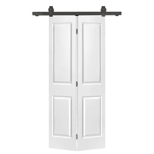 English Elm 24 in Primed Mdf Bi-fold Barn Door with Raised 6-panel Profile and Sliding Hardware B2763P491037