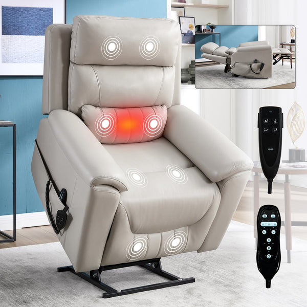 English Elm Dual Motor Power Lift Recliner with Massage Heat and 350 Lb Leatherair Support W3224S00023
