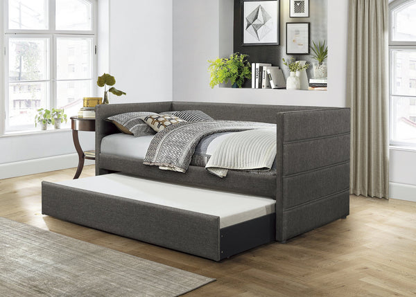 English Elm Modern Daybed with Trundle Dark Gray Upholstered Twin-Size Sleep Space Wooden Frame Stylish Versatile B011S01507