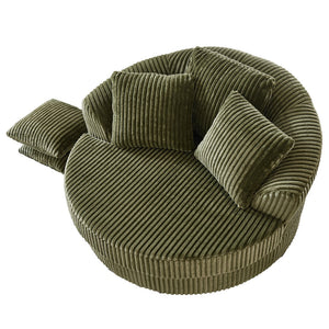 English Elm 360° Swivel Round Corduroy Lounge Chair Oversized Sculptural Seat for Living Room Green W3705S00038