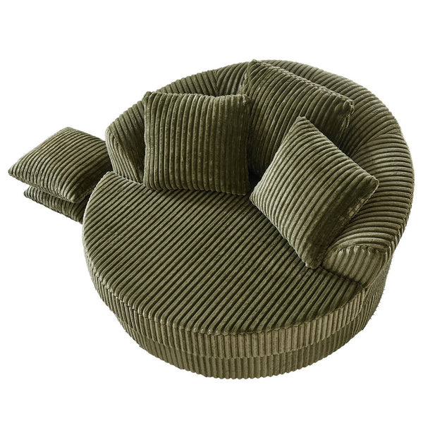 English Elm 360° Swivel Round Corduroy Lounge Chair Oversized Sculptural Seat for Living Room Green W3705S00038