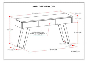 English Elm Lowry Natural Mango Wood Console Sofa Table with 3 Drawers, Industrial Metal Legs, 60" Long B136P203469