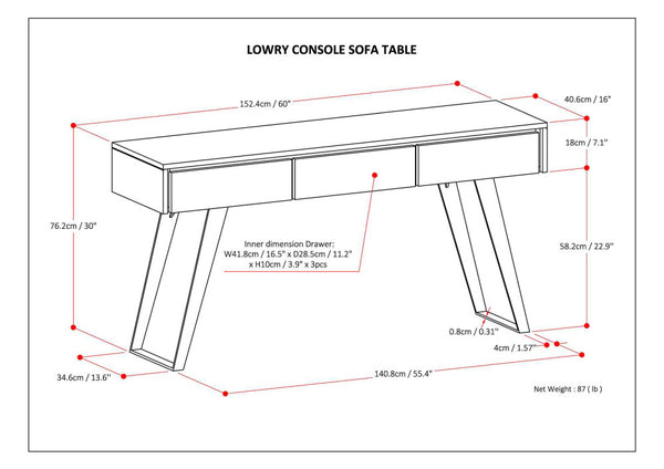 English Elm Lowry Natural Mango Wood Console Sofa Table with 3 Drawers, Industrial Metal Legs, 60" Long B136P203469