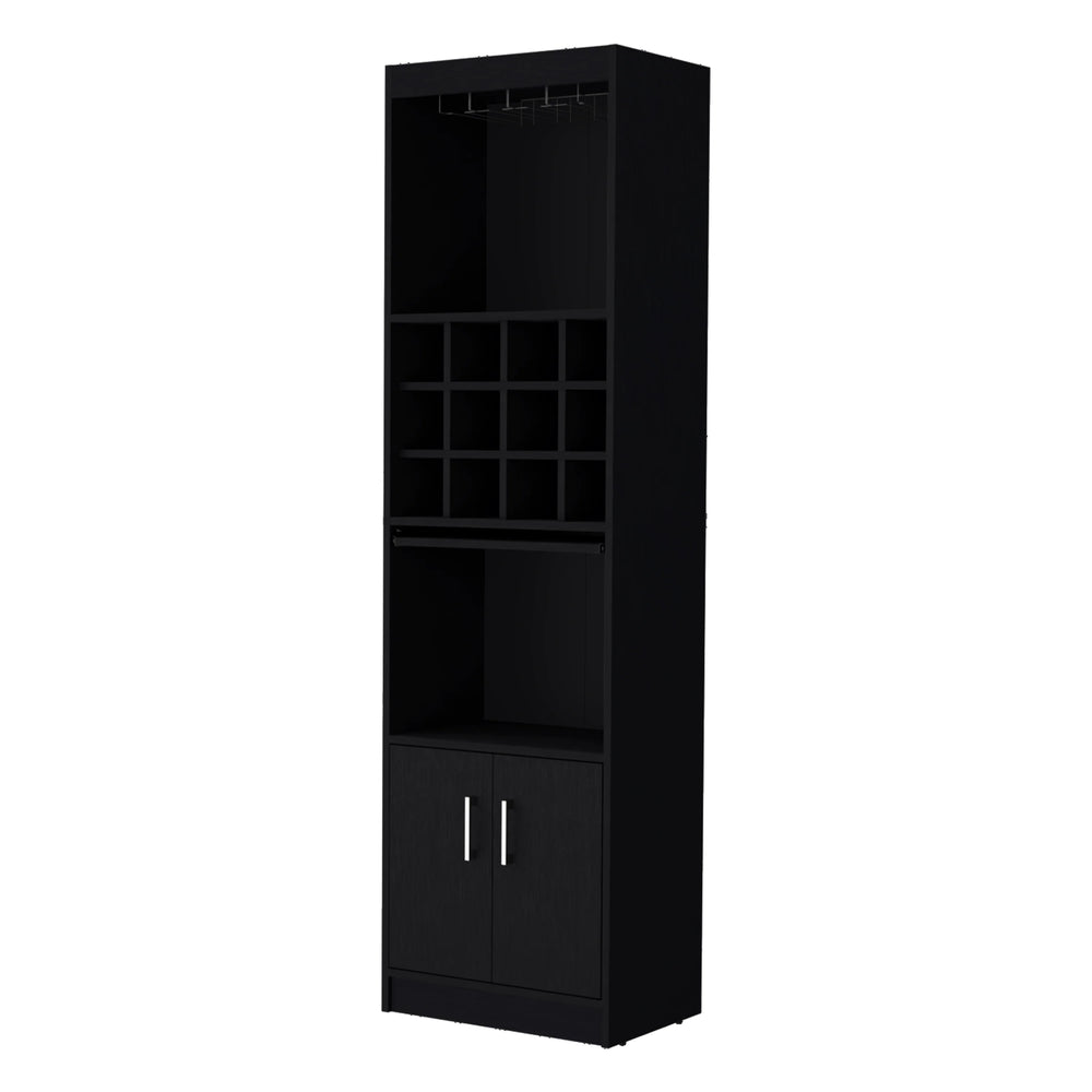 English Elm Wenge Tall Bar Cabinet with Built-In Wine Rack, 15 Shelves, 2 Doors — Stylish Engineered Wood Storage B062P193653