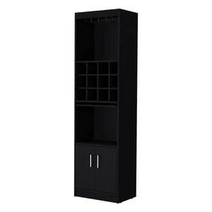 English Elm Wenge Tall Bar Cabinet with Built-In Wine Rack, 15 Shelves, 2 Doors — Stylish Engineered Wood Storage B062P193653