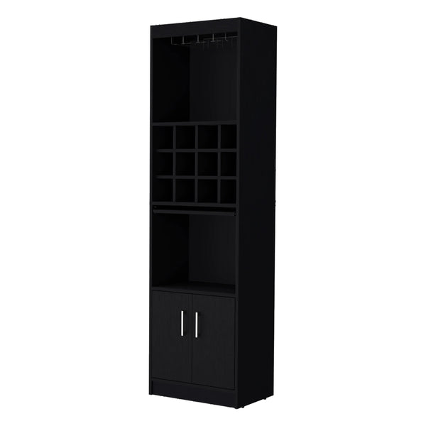 English Elm Wenge Tall Bar Cabinet with Built-In Wine Rack, 15 Shelves, 2 Doors — Stylish Engineered Wood Storage B062P193653