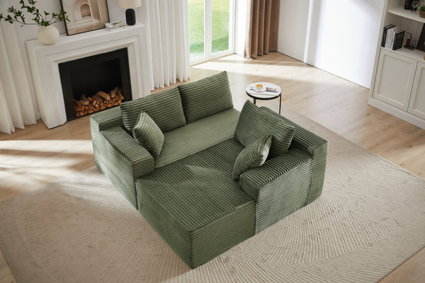 English Elm L-Shaped Cloud Sectional Sofa - Plush Green Corduroy Sleeper, No Assembly, Ideal For Living Spaces W2339P294929