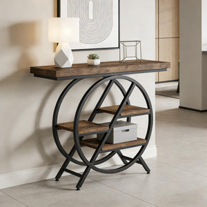 English Elm Hall Console Table Faux Marble Top Gold Geometric Base Modern Entryway Accent T3971P451093