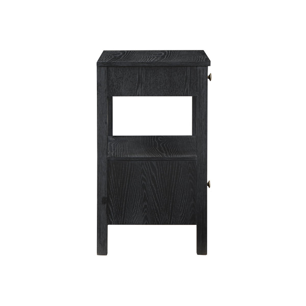 English Elm Danielle Modern 2-Drawer Nightstand in Black Oak Veneer with Gold Knobs, Smooth Glides & Shelf B050P376972