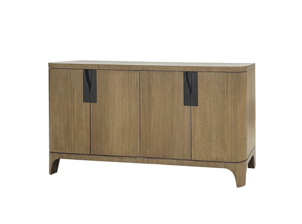 English Elm Server Eucalyptus Tan Solid Wood+MDF Sideboard with Adjustable Shelves, Cord Management, Arched Base B2699P396176