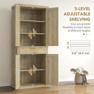 English Elm Homcom 72" Tall Boho Pantry Cabinet With Rattan Panels, 5-Tier Storage, Adjustable Shelves, Oak Finish W2225P229259