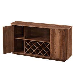 English Elm 58" Wavy Curved Sideboard with Wine Rack Glassware Holder and Adjustable Shelves Walnut W1162P386373