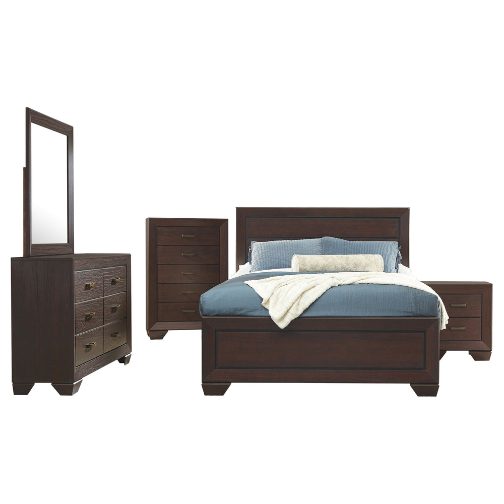 English Elm Carina Queen Bedroom Set Grey Oak Paneled Headboard Nickel Hardware Five Piece Brown B062S00731