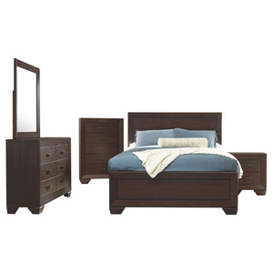 English Elm Carina Queen Bedroom Set Grey Oak Paneled Headboard Nickel Hardware Five Piece Brown B062S00731