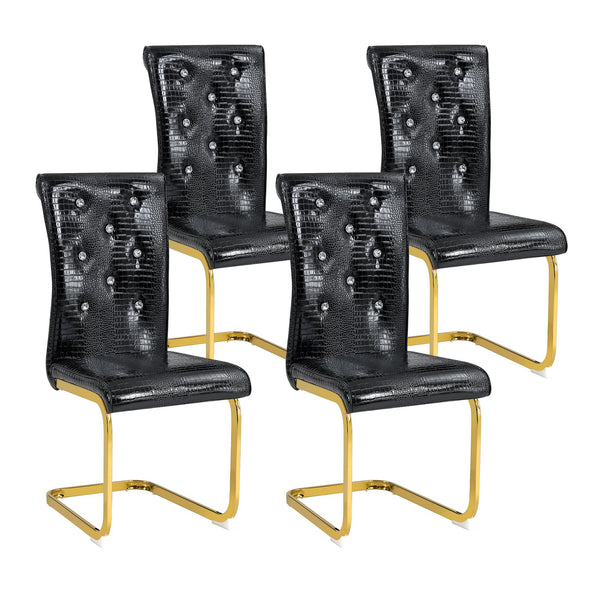 English Elm Luxury Pu Upholstered Dining Chair Set of 4 with Channel Stitching and Metal Legs Black W1512P491876