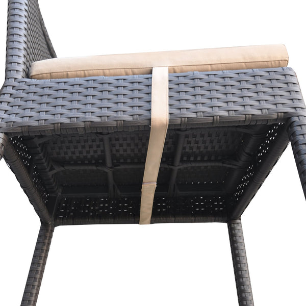 English Elm Luvien Outdoor Wicker Barstool Brown with Tall Back, Aluminum Frame, Water‑Resistant Beige Cushion B2736P268523