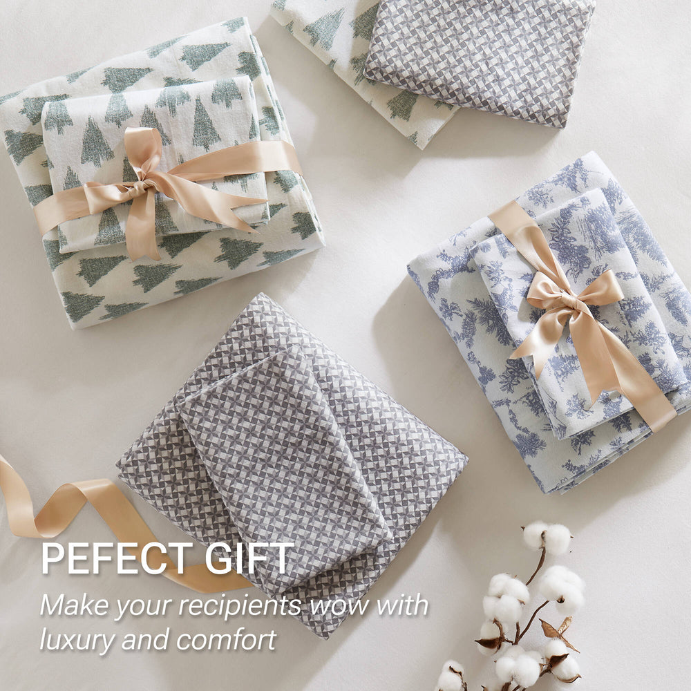 JLA Home True North by Sleep Philosophy - 100% Cotton Flannel Brushed Sheet Set – 160gsm Winter-Weight, Deep-Pocket Fit, Soft Breathable Warmth Ikat tree TN20-0630