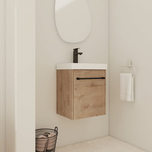 English Elm 18'' Floating Wall-Mounted Bathroom Vanity with Ceramic Sink, Soft-Close Door & Space-Saving Design Imitative Oak W999P236339