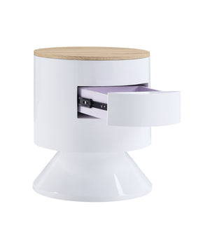 English Elm Otith Glossy White Accent Table with Drawer and Display Shelf — Modern Round Utility Piece B2726P243239