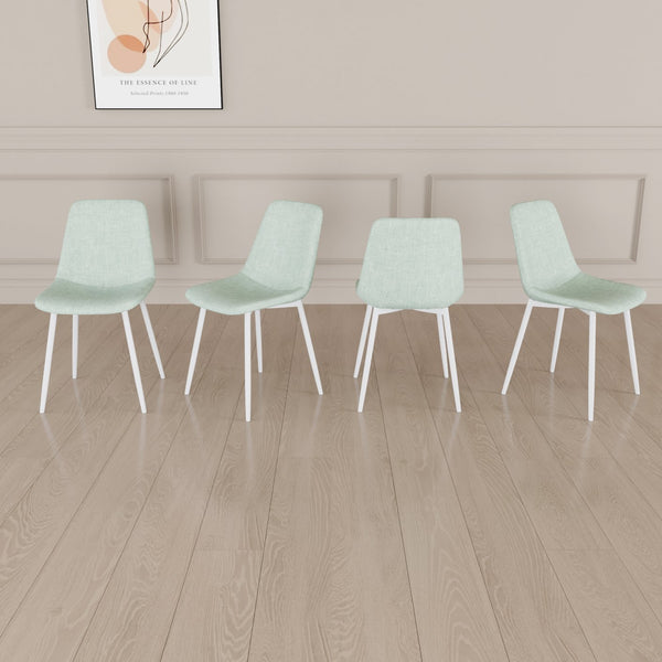 English Elm A modern linen padded dining chair set of 4 with ergonomic high back, sturdy white metal legs, comfy seats Green W2189P190476