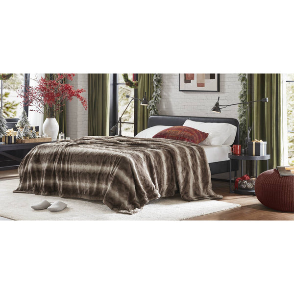 JLA Home Madison Park - Faux ultra-soft reversible faux fur blanket with faux mink reverse, machine washable, OEKO-TEX safe Brown MP51-8538
