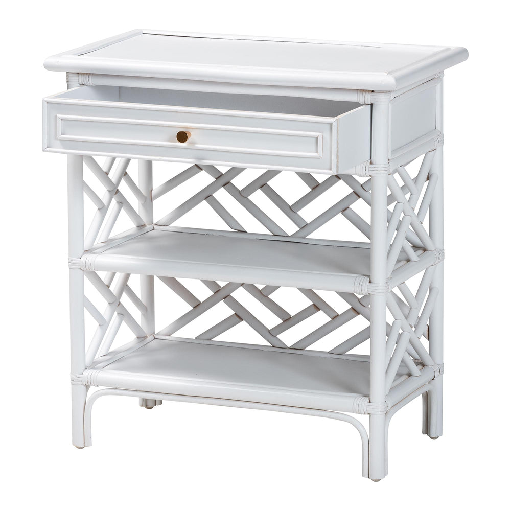 English Elm Bohemian Woven Rattan Nightstand with Geometric Drawer for Organic Bedroom Styling B2750P467857