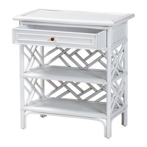 English Elm Bohemian Woven Rattan Nightstand with Geometric Drawer for Organic Bedroom Styling B2750P467857