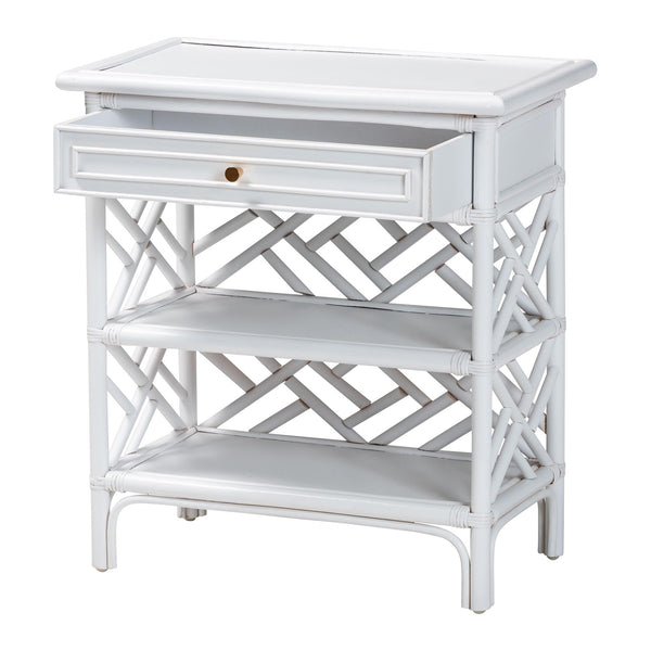 English Elm Bohemian Woven Rattan Nightstand with Geometric Drawer for Organic Bedroom Styling B2750P467857