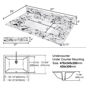 English Elm 37"X22" Bathroom Vanity Top With Undermount Sink & Backsplash - Durable, Easy-Clean Panda White Finish W509P362105