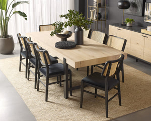 Sunpan Rosso 94.5" Rustic Oak Dining Table with Industrial Matte Black Base - Modern Handcrafted Elegance