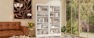 English Elm 83" 5-Tier Bookcase Suite with LED Light Strip, Adjustable Shelves, Cable Management & Solid Wood Frame White N751S246920K