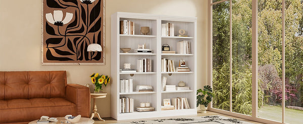 English Elm 83" 5-Tier Bookcase Suite with LED Light Strip, Adjustable Shelves, Cable Management & Solid Wood Frame White N751S246920K