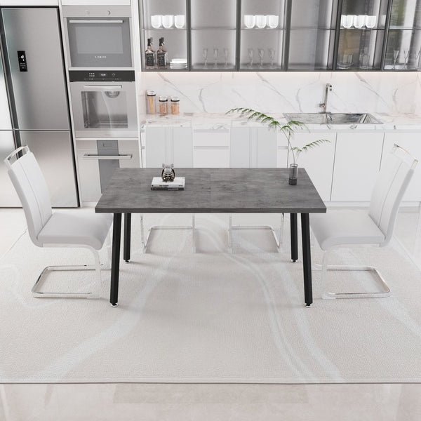 English Elm 55.12-70.87" Extendable Industrial Dining Set Faux Leather Chairs Mdf Top Seats Six Gray,White W2189S00910