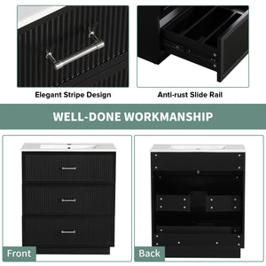 English Elm 30 Inch Bathroom Vanity With Ceramic Sink Combo - Modern Black Freestanding Storage Cabinet Set W1550S00047