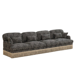 English Elm 131" Chenille Leopard Sectional Sofa Modular 4 Seat Deep Cushion Tassel Trim Khaki W5656S00025